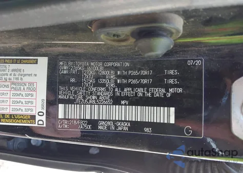 2020 Toyota 4Runner Sr5 from USA, damaged, VIN JTEZU5JR8L5226652